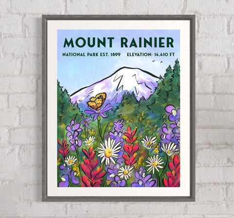 Mount Rainier Travel Poster, Retro Inspired Art