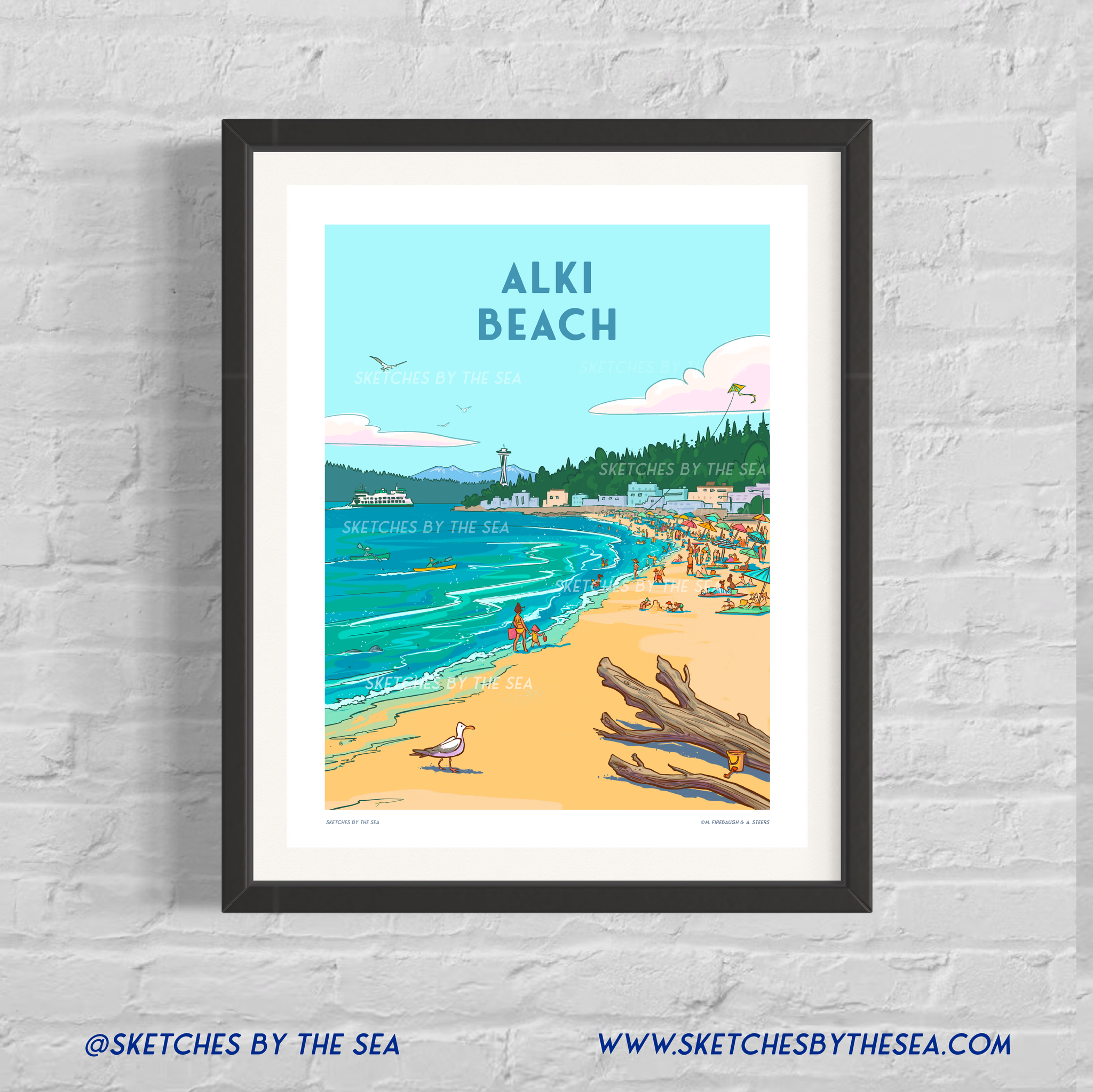 Alki Beach Poster, Seattle Beach Retro Inspired Art