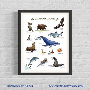 California Animals Poster, Whimsical Wall Art