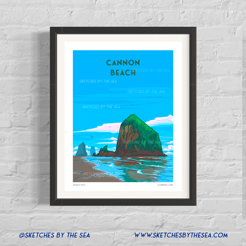 Cannon Beach Art Print, Oregon Beach Retro Inspired Travel Poster
