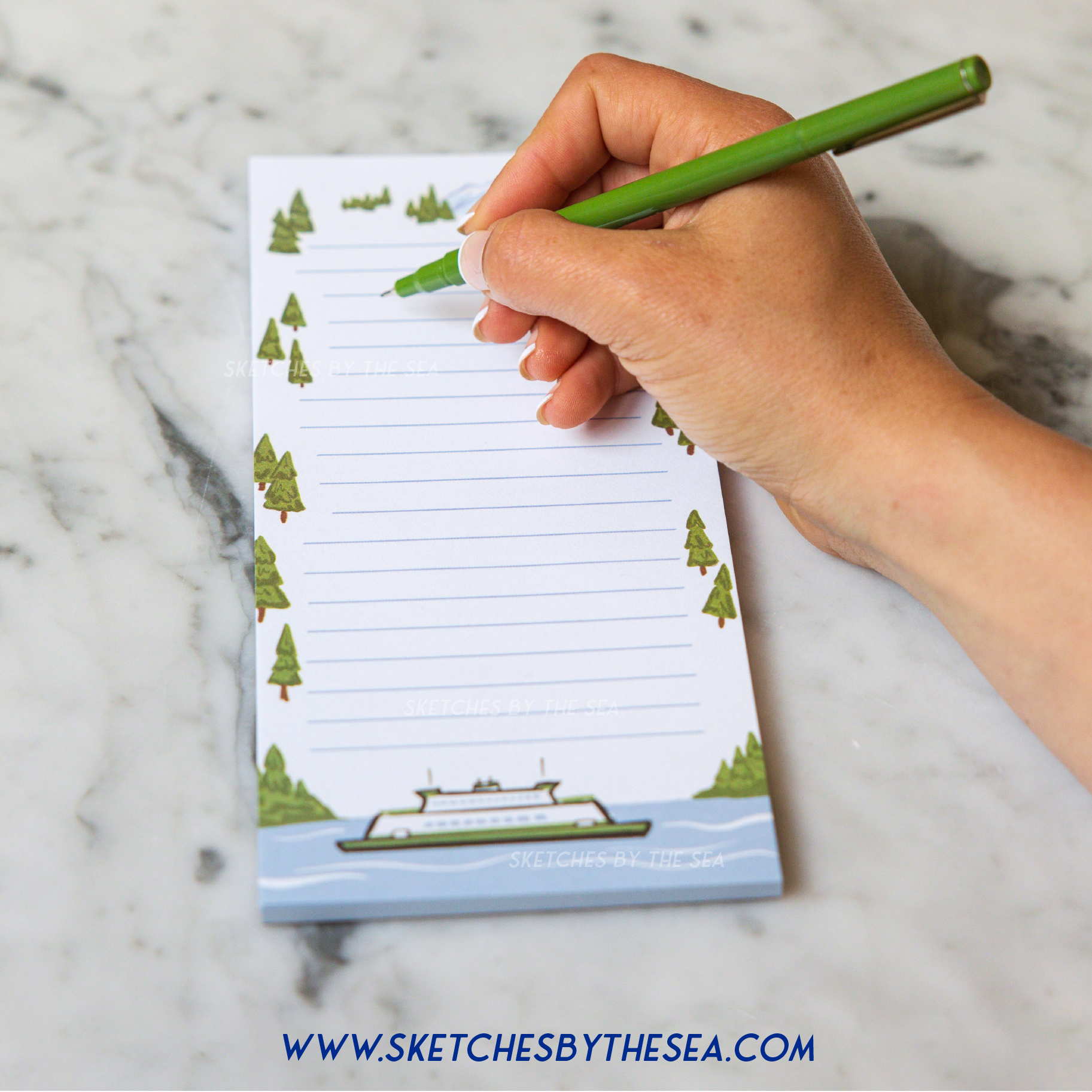 Ferry & Mountain Notepad. Adorable PNW Stationery