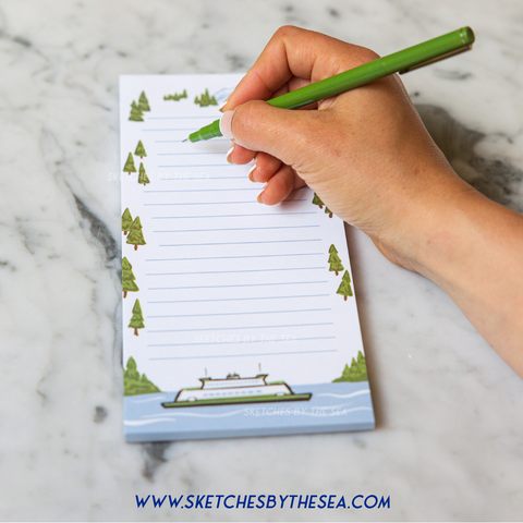 Ferry & Mountain Notepad. Adorable PNW Stationery