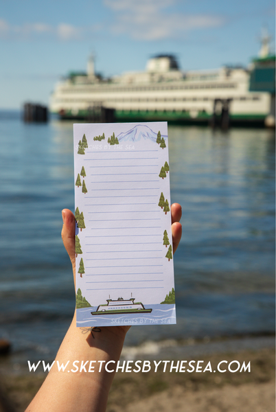 Ferry & Mountain Notepad. Adorable PNW Stationery