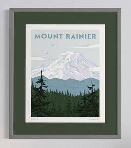 Stoic Mount Rainier Poster, Retro Inspired Art