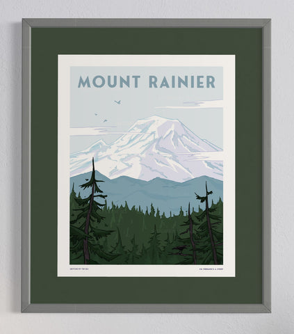 Stoic Mount Rainier Poster, Retro Inspired Art