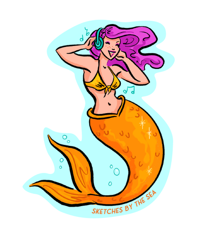 Dancing Mermaid with Headphones and Purple Hair Sticker ST861