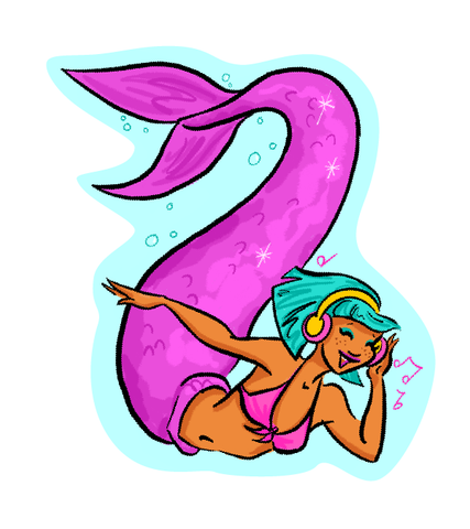 Dancing Asian Mermaid with Headphones and Orange Bob ST859