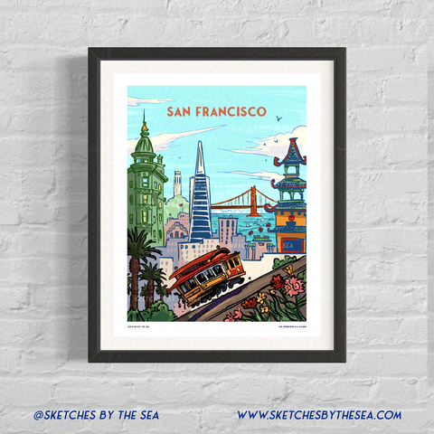 San Francisco Poster, Retro Inspired Travel Art Print