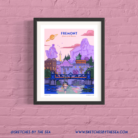 Fremont Travel Poster, Seattle Neighborhood Retro Inspired Art