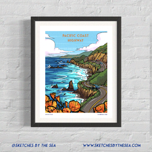 Pacific Coast Highway Travel Poster, Retro Inspired