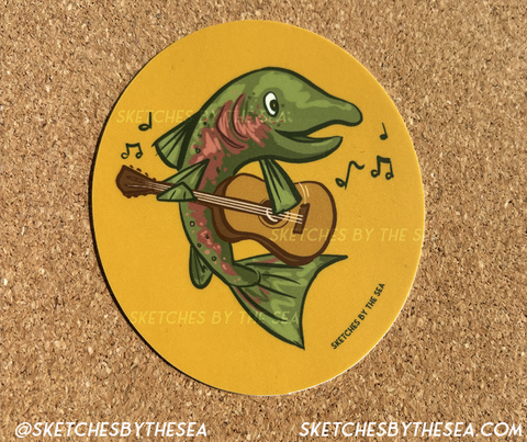 Strumming Salmon Sticker ST856