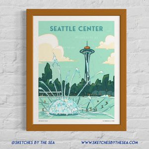Seattle Center Travel Poster, Retro Inspired Art