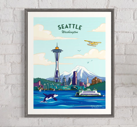 Seattle Travel Poster, Retro Inspired Art