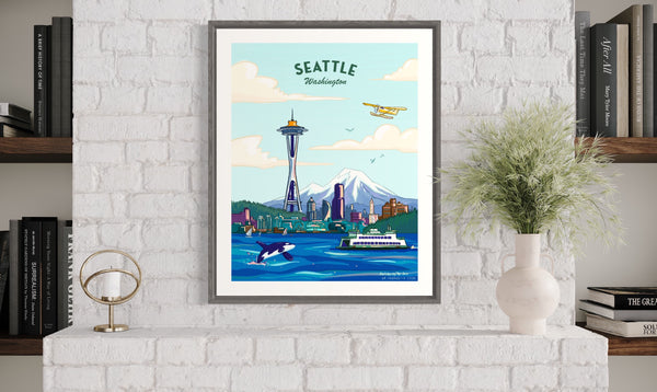Seattle Travel Poster, Retro Inspired Art