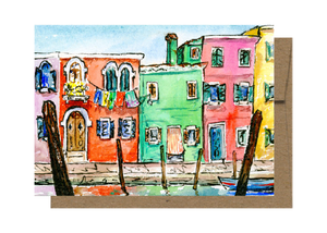 Colorful Burano, Venice, Watercolor Card WC909