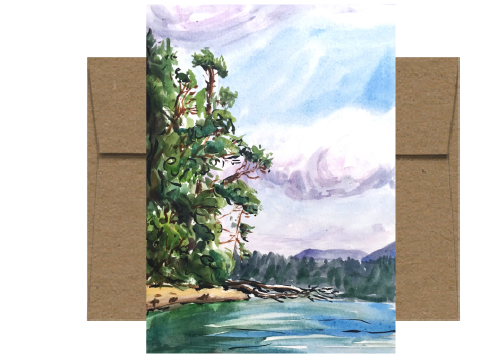 Southern Shore of Blake Island Watercolor Card WC212