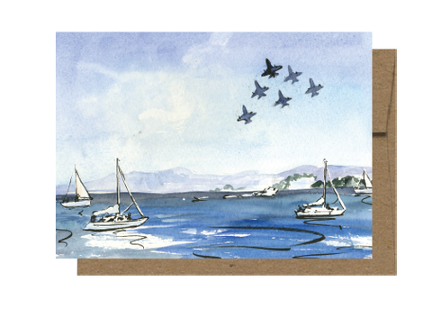 Blue Angels & White Sailboats Watercolor Card WC512