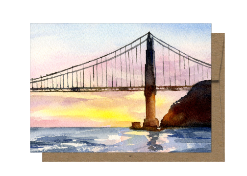 Golden Gate At Sunset, Watercolor Card WC514