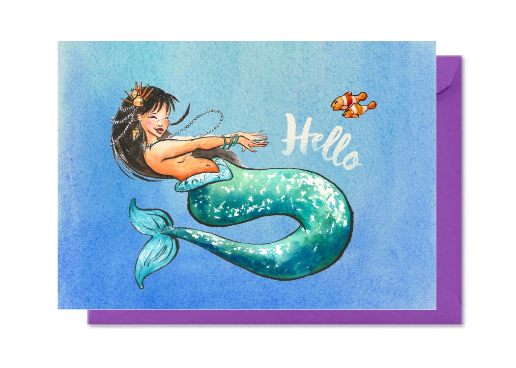 Hello Green Mermaid Card
