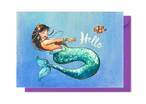 Hello Green Mermaid Card