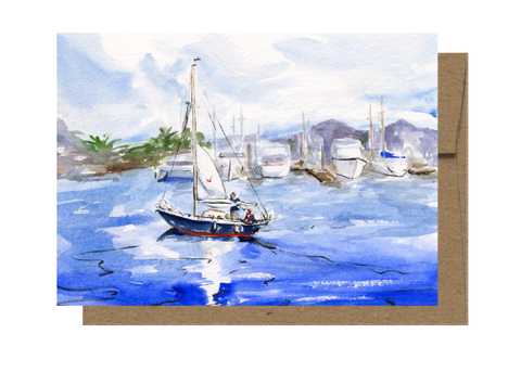 Lowering the Main, Watercolor Card WC517