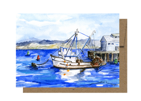 Old Fishing Rig Watercolor Card WC518