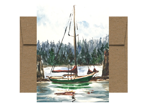 Tanbark Sail Covers Watercolor Card WC213