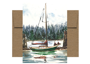 Tanbark Sail Covers Watercolor Card WC213