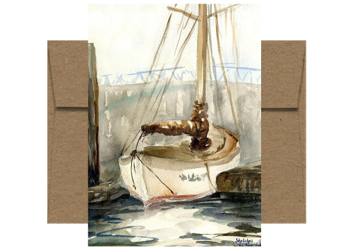 Docked Sailboat Watercolor Card WC520