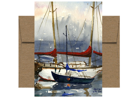 Red Sail Covers Watercolor Card WC510