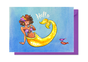 Hello Yellow Mermaid with Afro Card