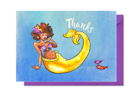 Thanks Yellow Mermaid with Afro Card