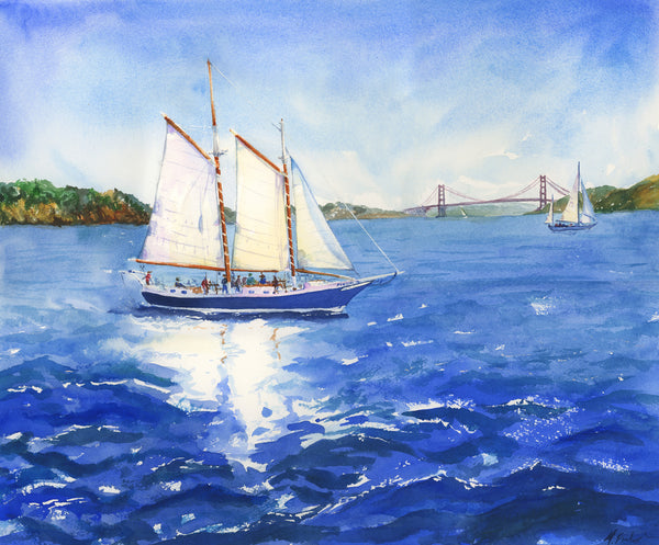 Sailing the Bay with Freda B Original Painting