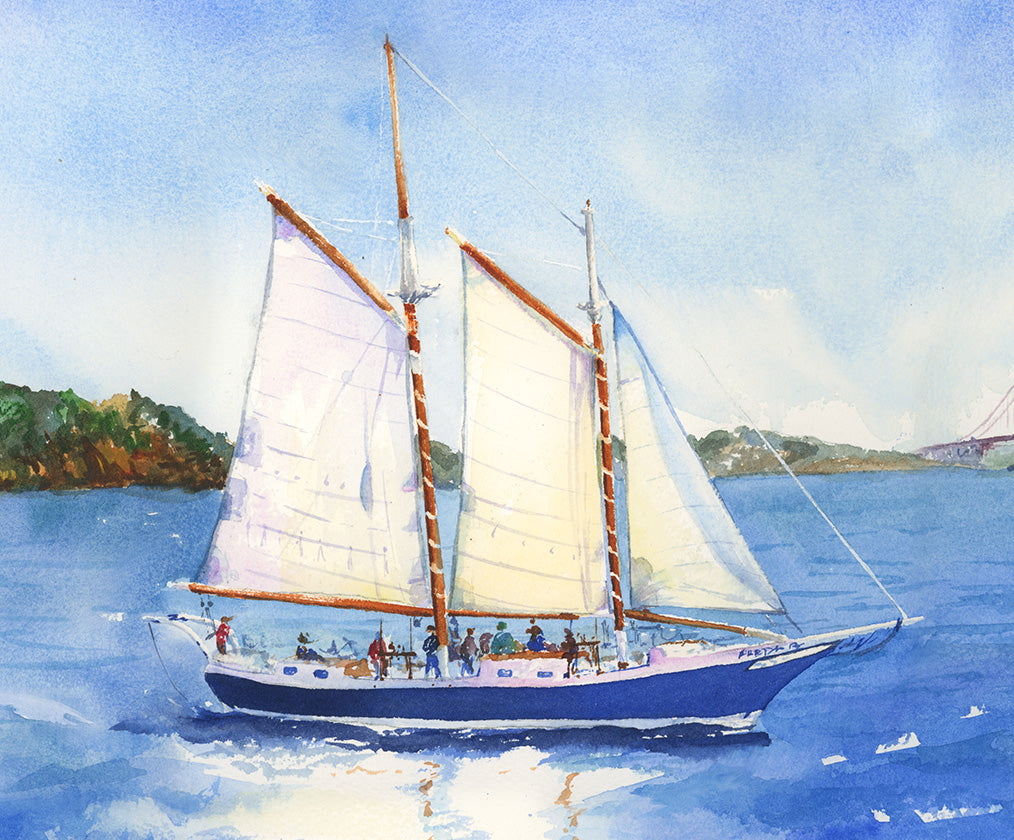 Sailing the Bay with Freda B Original Painting