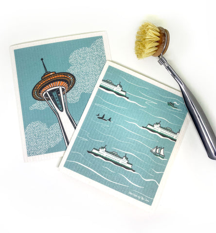 Space Needle or Ferry Swedish Dish Cloth