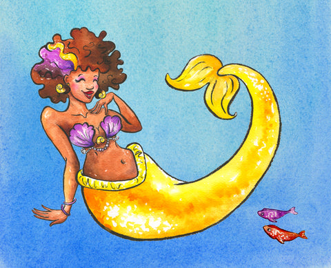 Mermaid Yellow Art Print. Free Personalization Available.