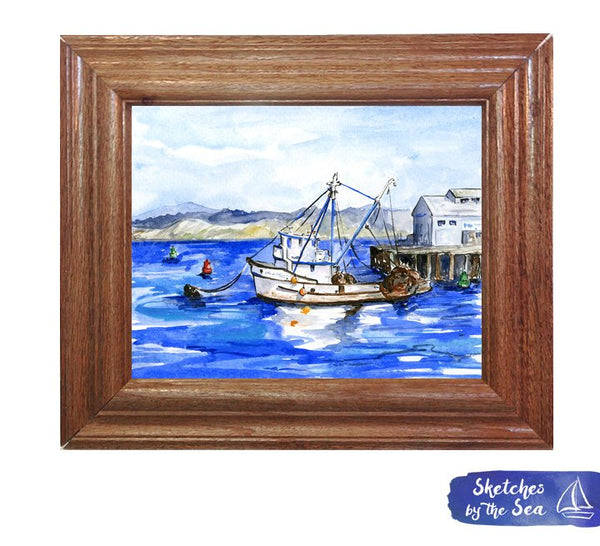Monterey Fishing Rig. Fisherman's Wharf. Watercolor Painting - Art Print