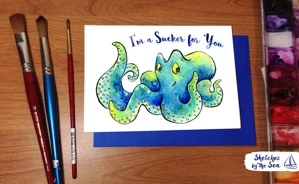 Sucker for You, Octopus Valentine Card C103