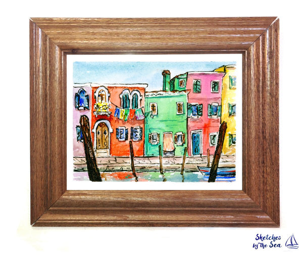 Colorful Burano, Venice, Watercolor Art Print