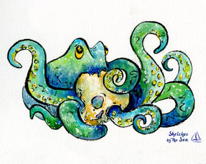 Octopus and Skull Art Print
