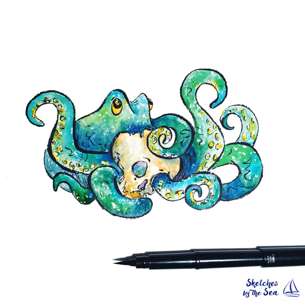 Octopus and Skull Art Print