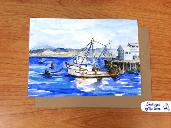 Old Fishing Rig Watercolor Card WC518