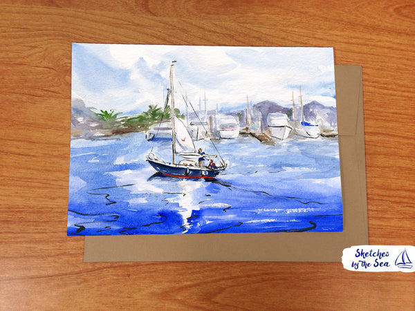Lowering the Main, Watercolor Card WC517