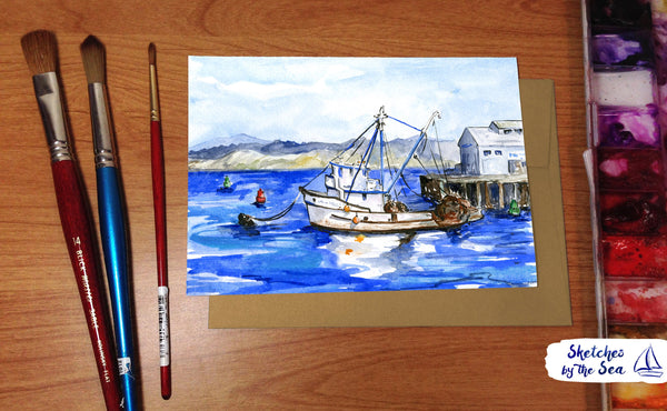 Old Fishing Rig Watercolor Card WC518