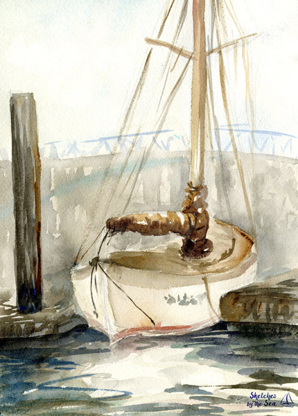 Docked Sailboat Watercolor Card WC520