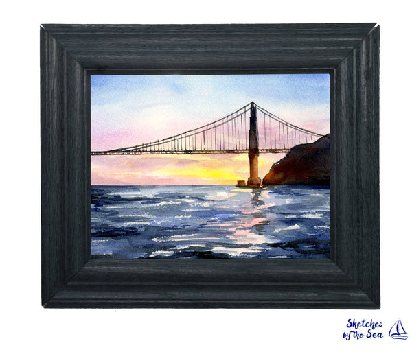 Golden Gate At Sunset, Watercolor Decor Print