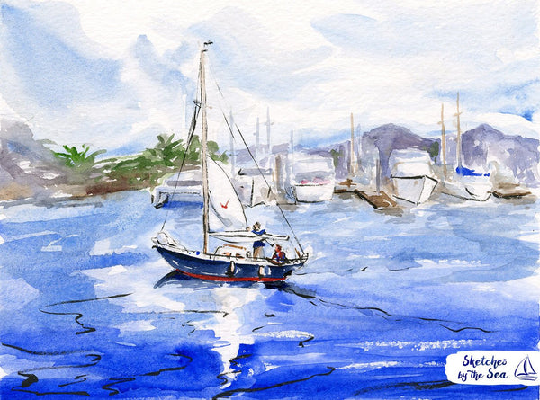 Lowering the Main, Watercolor Card WC517